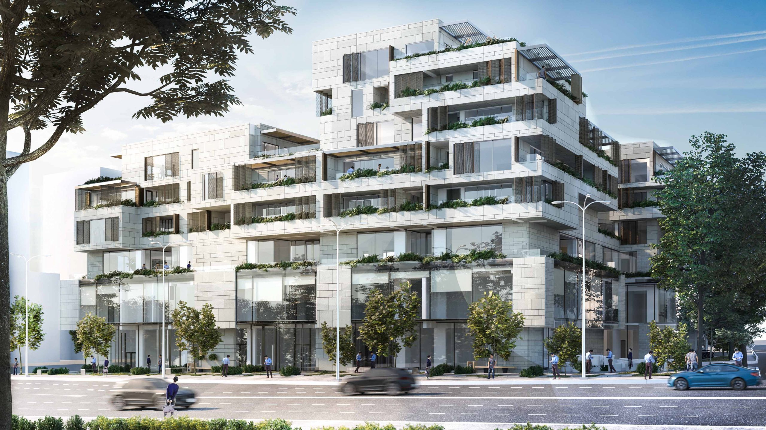 Architectural exterior 3D rendering of a modern residential building in Bucharest, Romania, archviz by c2atelier c2a