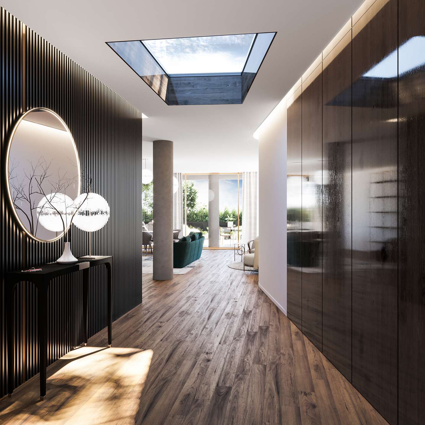 3d Interior rendering located in Viitorolui Bucharest Romania 3d visualization wood tones modern and cozy design randari archviz