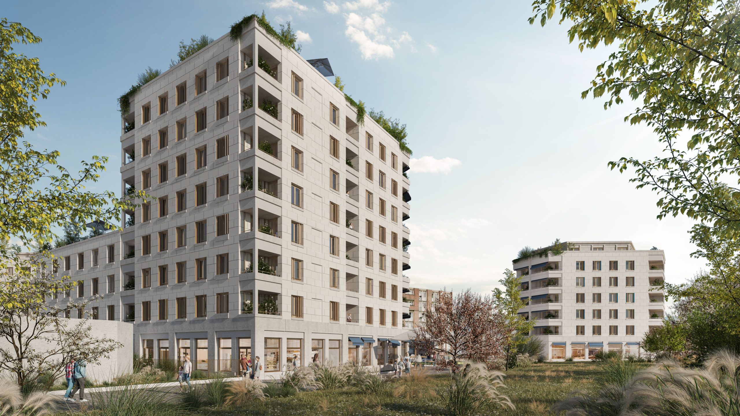 Realistic 3d exterior render in Switzerland for real estate with a lot of vegetation