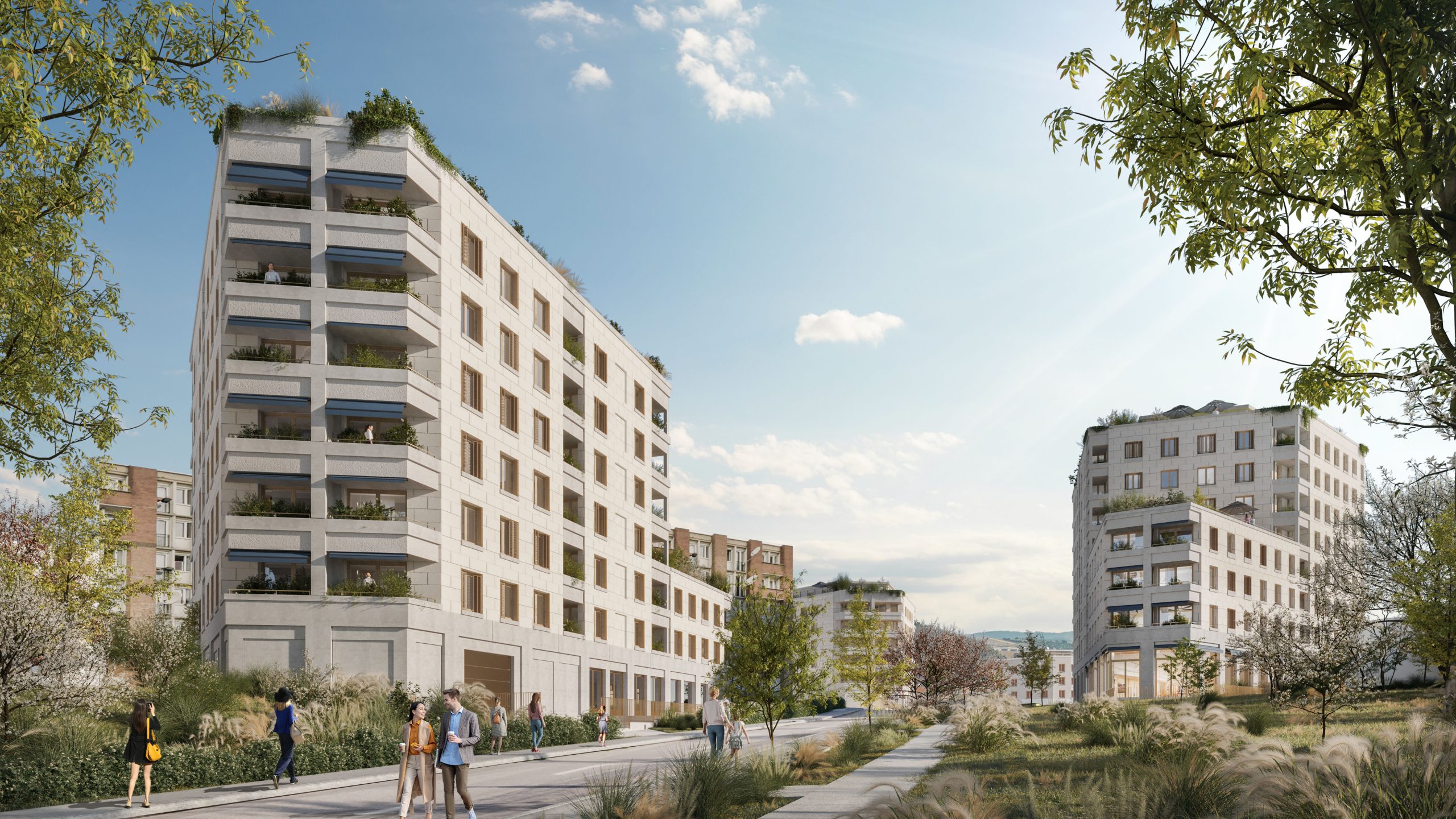 Realistic 3d exterior render in Switzerland for real estate with a lot of vegetation