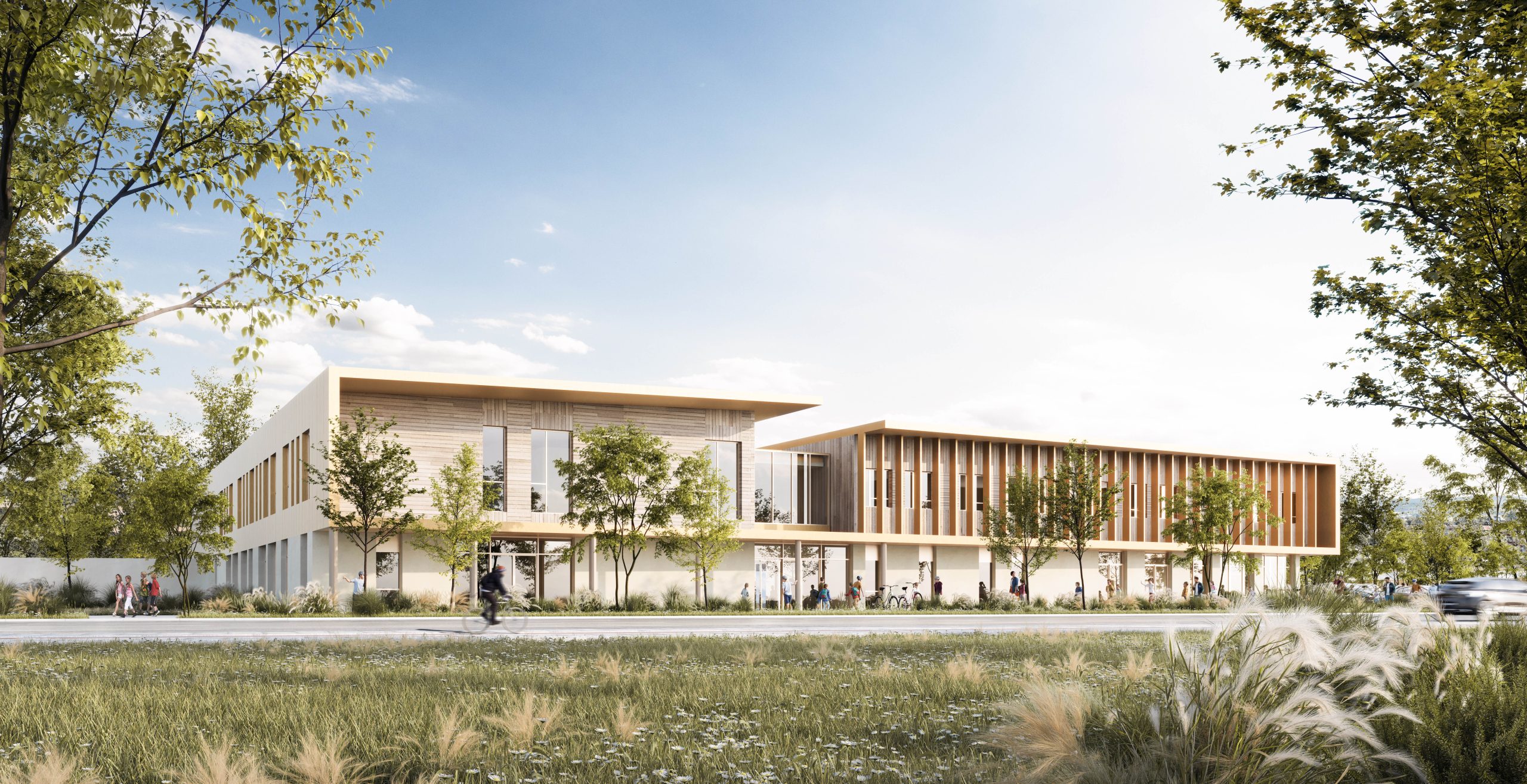 Realistic 3d render and exterior visualization of a school on day light rendering services in denmark copenhagen