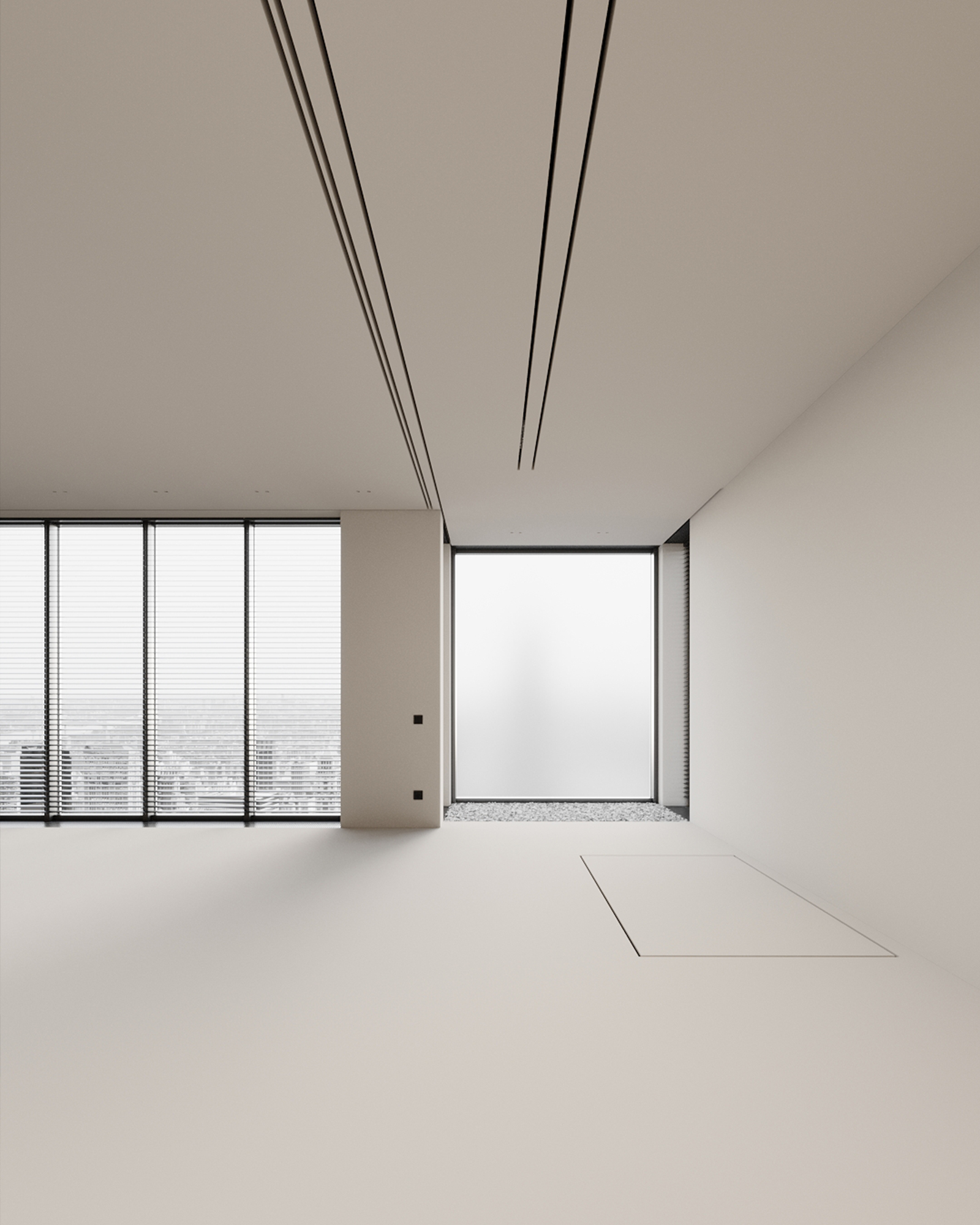 Before and after comparison of an interior design project, showcasing the space transformation.