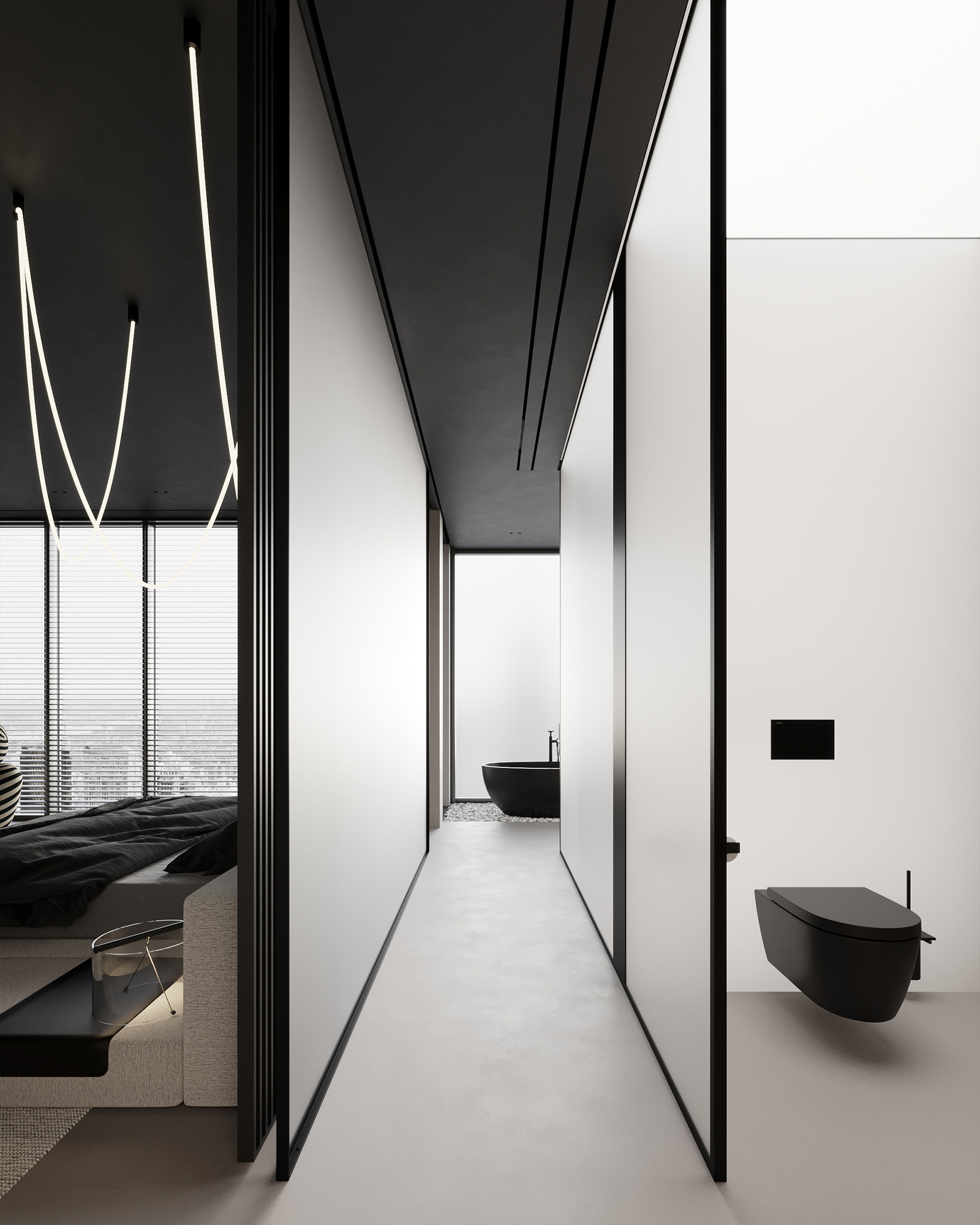 3D render of a modern living room, where natural light enhances refined textures and clean interior design lines.